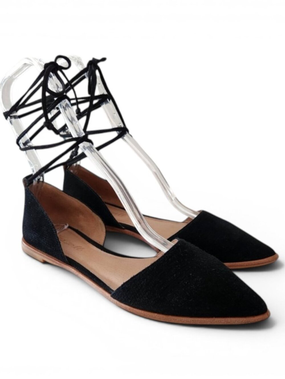 Madewell Arielle D'Orsay Lace Up Flats Black Suede Pointed Toe Size 7.5